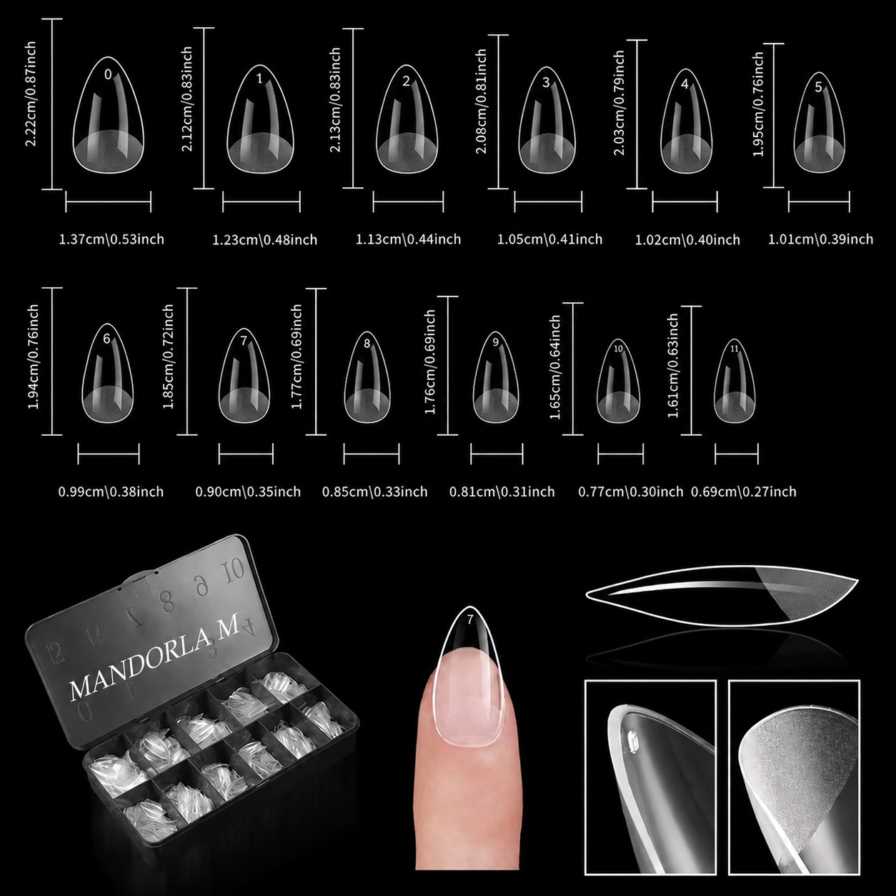600 Tips clear Mandorla Media semirigide