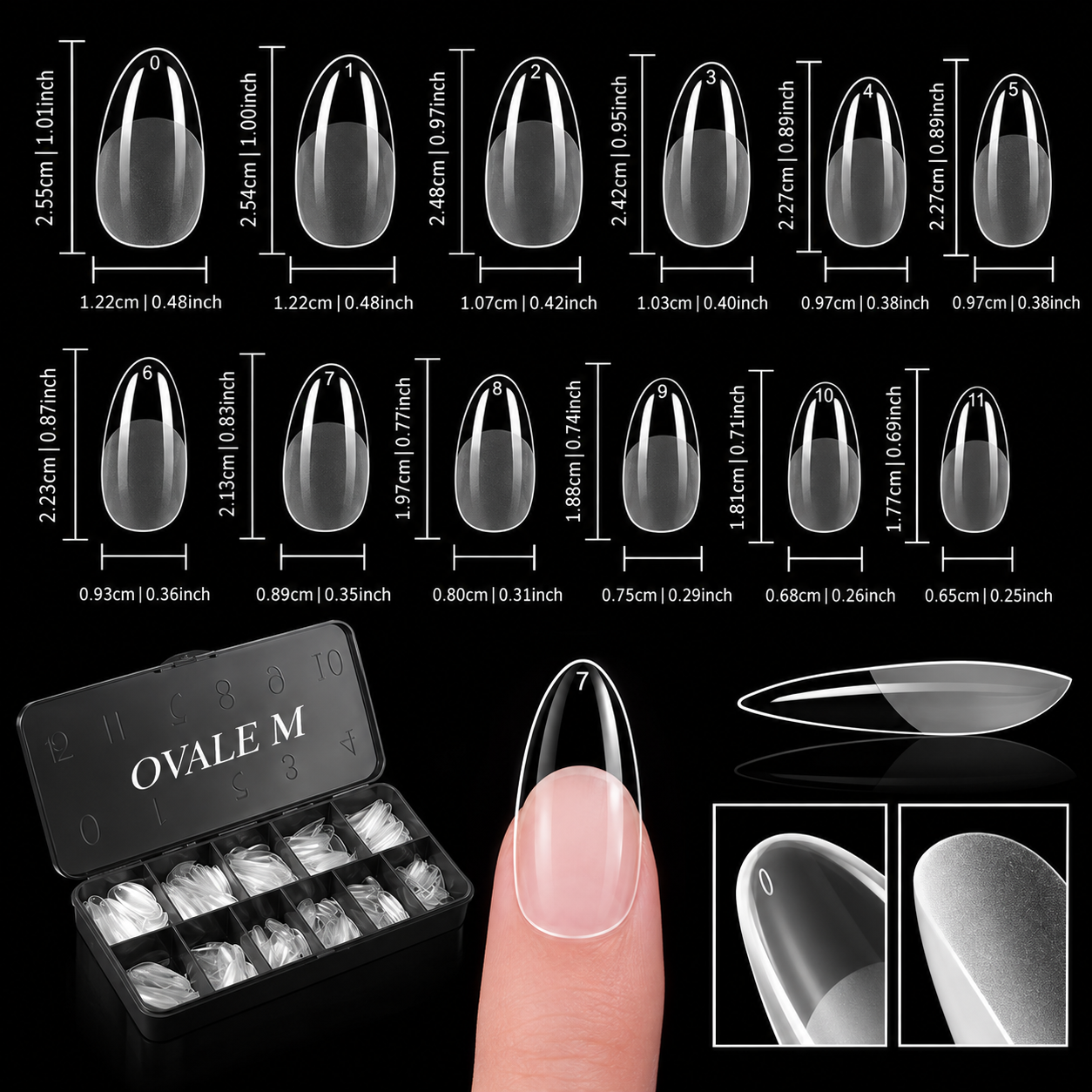 600 Tips clear Ovale media semirigide